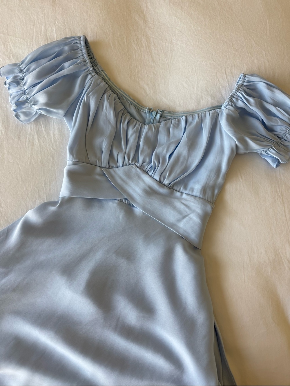 Light Blue Puff-Sleeve Midi Dress